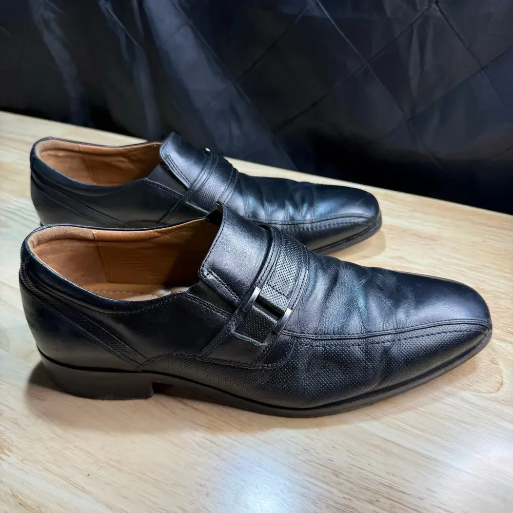 DOMANI by Johnston & Murphy Leather Black Mens Slip On Loafers Shoes Size 9m